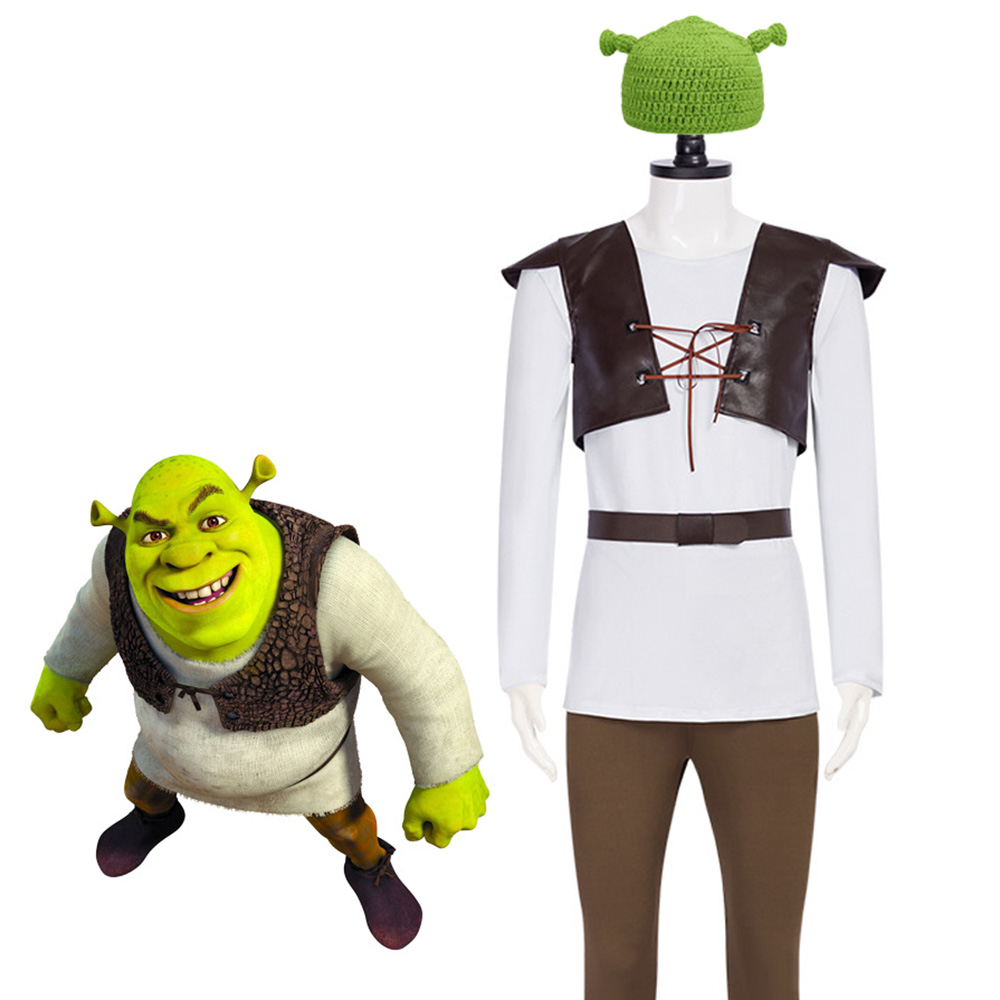 Leather Work Vest - Shrek Cosplay Kostümleri Yeşil Şapka Shrek