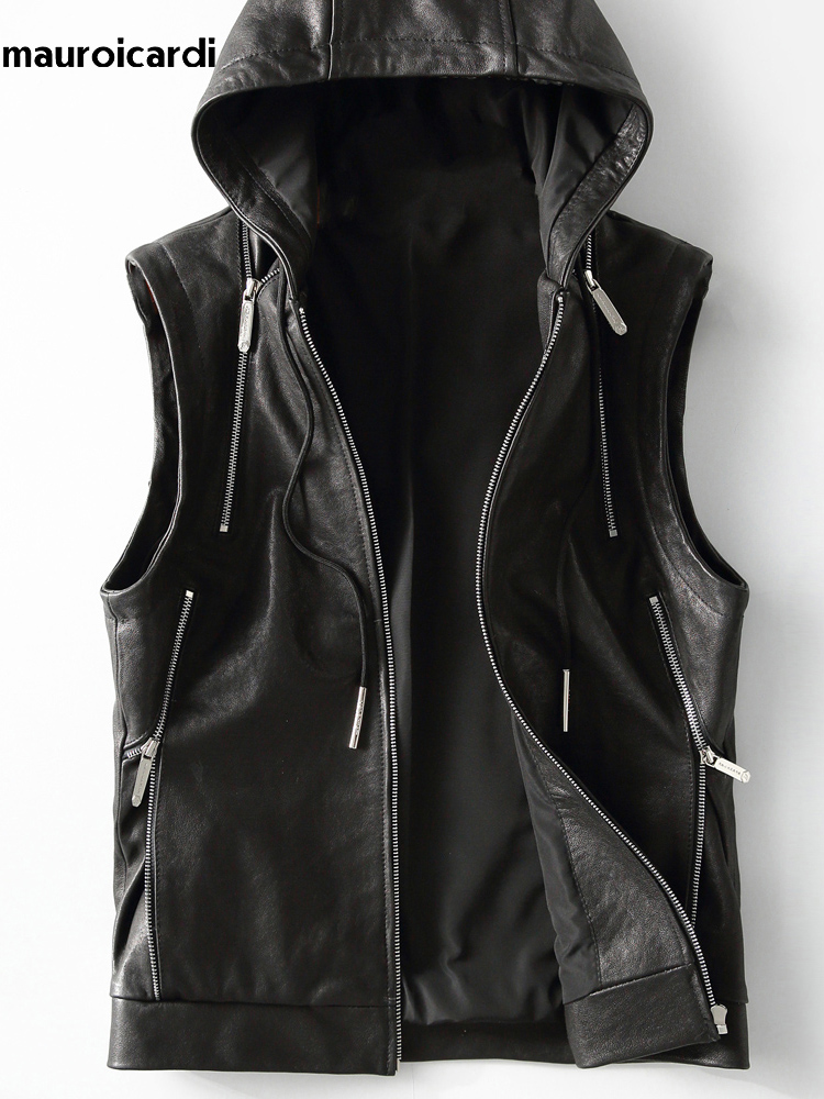 Leather Work Vest - Mauroicardi İlkbahar Sonbahar Lüks Zarif Serin
