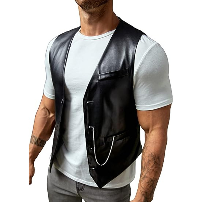 Leather Work Vest - Yeni Basit Erkek PU Slim-fit Deri
