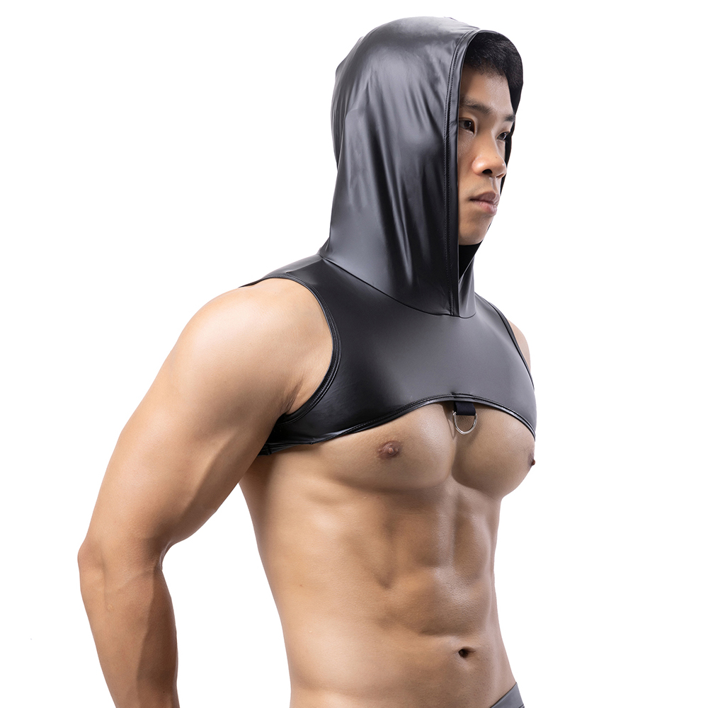 Leather Work Vest - Erkekler Suni Deri Kapşonlu Spor Tankı